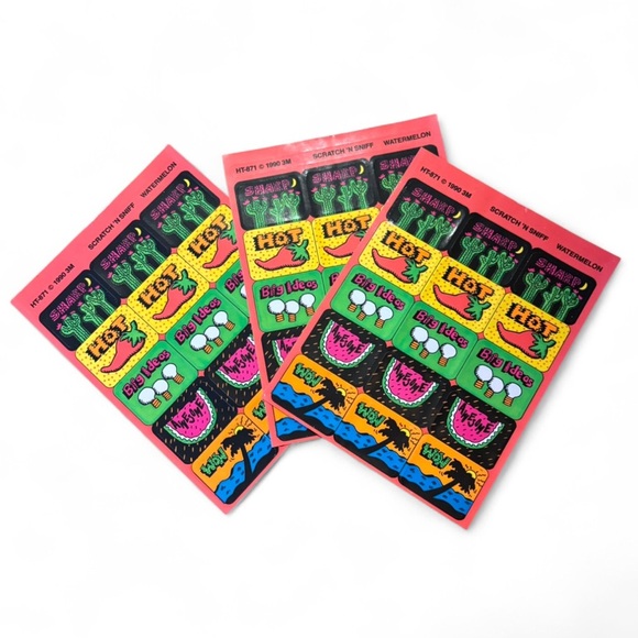 Vintage 90s 3M Scratch and Sniff Stickers Watermelon Neon Beach Cactus Lot of 3 - Picture 2 of 3